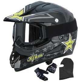 Motocross Dirt Bike Helmet with Goggle, Gloves & Mask,ATV,Motorcycle Adult Helmet Off-Road Black for Unisex-Adult,DOT/FMVSS 218 Approved (Large)