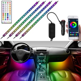 Lescars Car LED: Set of 4 Car LED RGB Strips with Remote Control, Bluetooth, App (Car Interior Lighting, Car LED Strip, 12 V Interior Lighting)