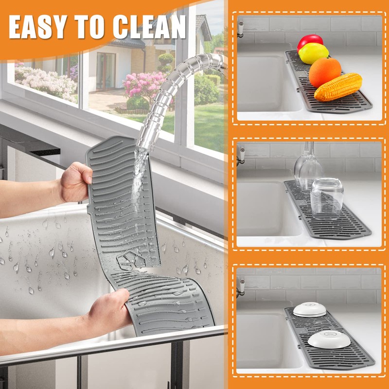 COBETE Kitchen Sink Splash Guard, 24in Faucet Mat Splash Catcher,