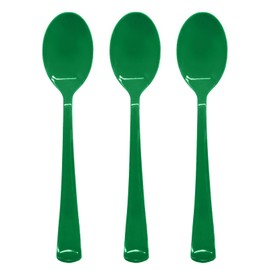 50 Pcs Green Plastic Spoons Green Plastic Silverware Disposable Cutlery Heavy Duty 50 Forks for Birthday, Graduation Party, Picnic
