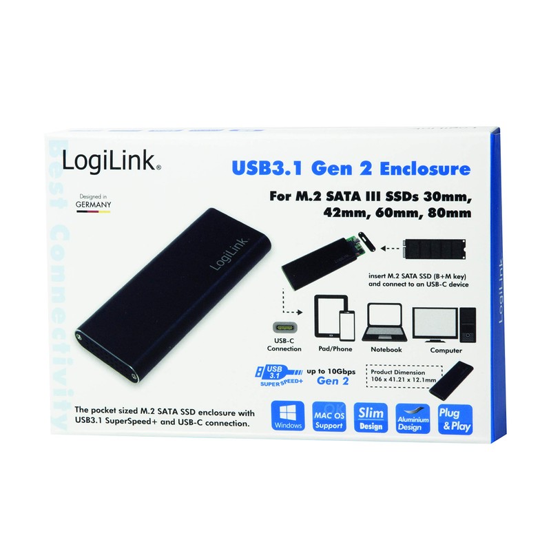 LogiLink UA0314 USB 3.1 Hard Drive Enclosure for M.2 SATA