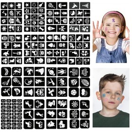LOPHE Tattoo Stencils for Kids - Reusable & Waterproof - 16 Sheets Animal, Mermaid, Christmas Designs | Face & Body Art Templates | Birthday, Party, Halloween Christmas Gifts