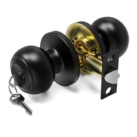 1 Pack Matte Black Door Knob with Lock & Key – Secure Keyed Entry Knob for Interior/Exterior Doors, Bedroom, Bathroom & Front Doors (Round Design)