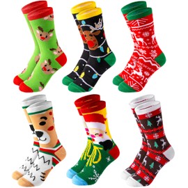 Giggling Getup 6 Packs Winter Christmas Socks for Women Men, Warm Soft Novelty Crew Socks for Women Christmas Holiday, Birthday Gift, Christmas Party Gifts for Women for Xmas