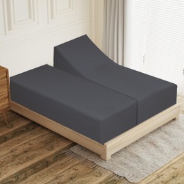 Split King/2 Pack Twin XL Egyptian Cotton Fitted Sheets 600 Thread Count 16" Deep Pocket(Split King/2 Pack Twin XL Fitted Sheet, Dark Grey)