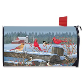 Briarwood Lane Birds of Winter Cardinals Magnetic Mailbox Cover Snowy Standard