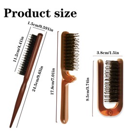 ZPTEE 2 Pcs Bristle Hair Brush, Includes a Travel Hair Brush for Wet and Dry Hair, Holds All Hair Types, Reduces Breakage, Eliminates Knots, Fluffs Styles,100% Pure Boar Bristle