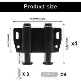 JINJUMEI Set of 4 pressure door openers, magnetic pressure door opener, double magnetic push to open door opener, spring catch, pressure door opener for cabinet doors, bookcases, drawers