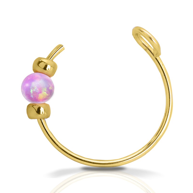 Tiny Fake Clip-On pink opal Nose Ring 24g - 14K