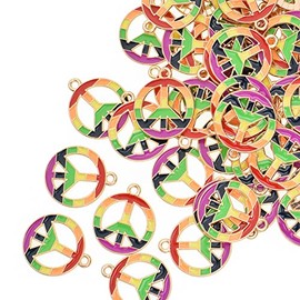 VIDRIO Pack of 80 Rainbow Peace Symbol Enamel Charms Gold Plated Colored Pendants Accessories for Necklace Bracelet Jewelry Making DIY Crafting