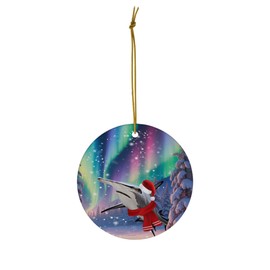 Funny Hammerhead Shark Christmas Ornament 2025 Ceramic Circle White - Festive Winter Northern Lights Holiday Xmas Tree Hanging Decoration Gifts for Shark Lovers