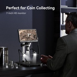 TOMLOV DM9B 7" Digital Microscope: 1080P 1200X Coin Microscope Magnifier, 12MP Ultra-Precise Focusing LCD Soldering Microscopes for Adults, PC View, 32GB, Black