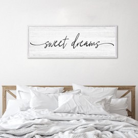 Sweet Dreams Wall Decor Above Bed Large 41''×15'' Farmhouse Wall Decor for Bedroom Guest Room Decor Framed Wood Wall Art Rustic Master Bedroom Wall Decoration 01 (white frame)