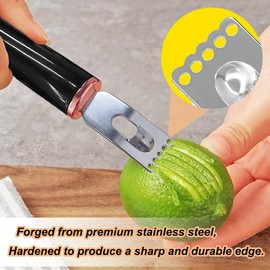 Channel Knife, 2 in 1 Lemon Peeler Zester Cocktail Garnish Citrus Zester 5 Baldes Ultra Sharp Lemon Rind Twist Peeler Stainless Steel Bar Tool Professional Grade Bar Accessory (Rose Gold)