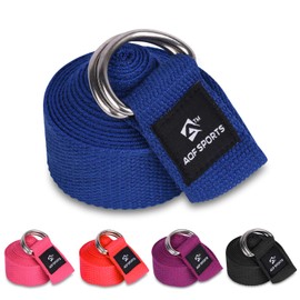 AQF Yoga Strap 1.8 m / 2.4 m / 3 m for Fitness Stretch Band Closure Made of Metal, blue, 2.4m