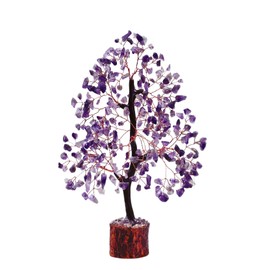 Amethyst Crystal Healing Chakra Tree of Life, Gemstone Feng Shui Money Tree for Wealth & Good Luck, Aura Cleansing Home, Positive Energy Stones, Bonsai Decor Office Room Desktop, (Amethyst))