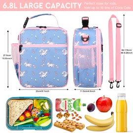 Maidyna Kids Lunch Bag, Reusable Lunch Bag with Adjustable Strap, Insulated Picnic Bag for Adults at Work, Children at School (Blue Pony)