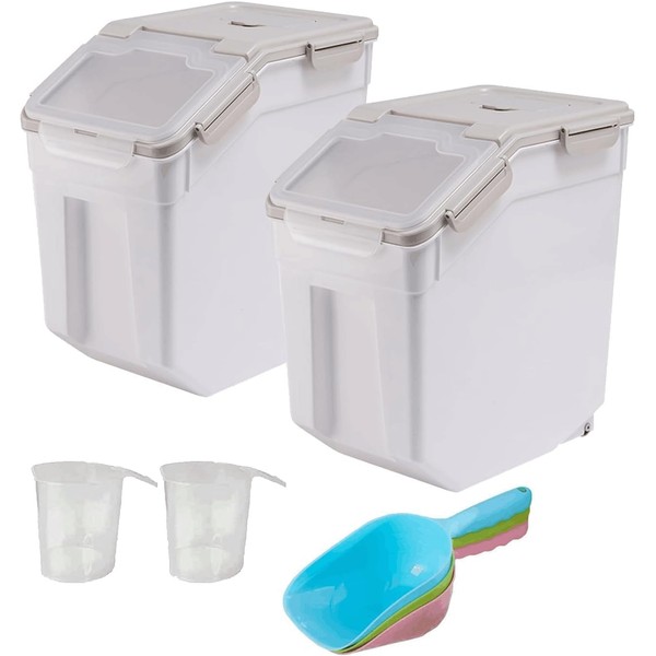 Qiveno 2 Pack Rice Storage Container with Measuring Cup 50