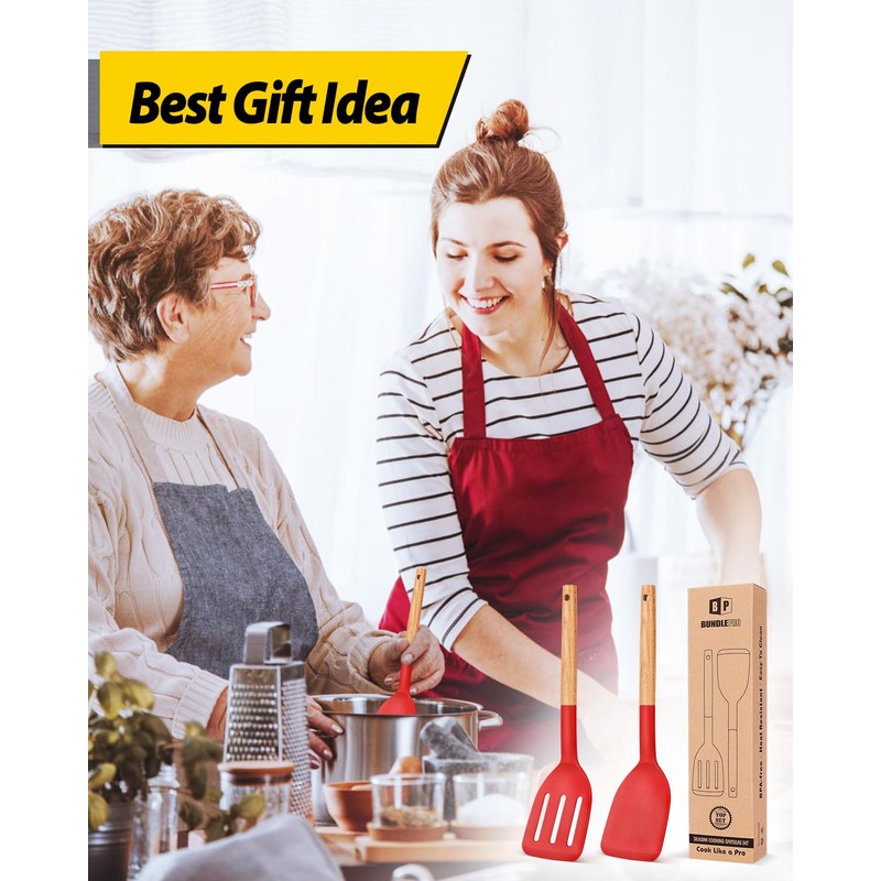 Pack of 2 Silicone Cooking Spatula, Heat Resistant Solid Turner,