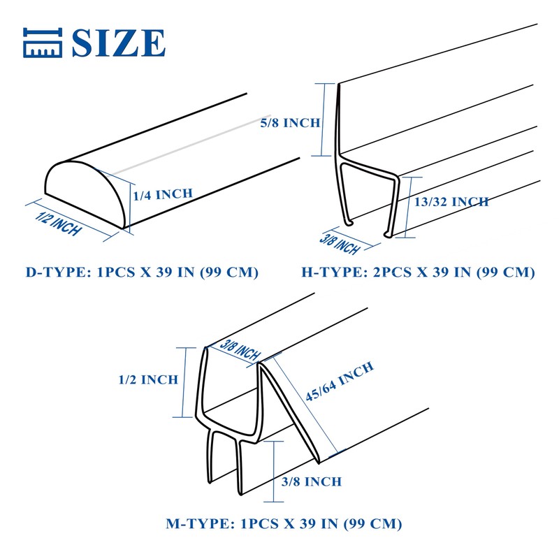 Agbihtb Frameless Shower Door Seal Set, 4 Pack x 39"