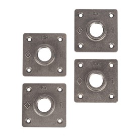 PIPE DÉCOR 1" Industrial Flange New Square Design Half Inch Threaded Dark Grey Black Floor Flanges Malleable Cast Iron Pipes Fittings Build Vintage DIY Furniture & Shelving Heavy Duty (4) Four Pack