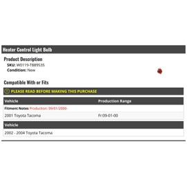 Heater Control Light Bulb - Compatible with 2001-2004 Toyota Tacoma (Fits From 9/01/2000)