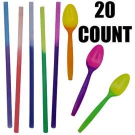 Color Changing Spoon & Straw Set – Reusable, Eco-Friendly Party Favors for Birthdays & Events (20)
