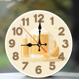 Beer Themed Wall Clock with Decorative Art10-Inch Wooden Wall Clock, Silent Movement, Battery Operated (AA Batteries Not Included), Artistic Home Decor, Perfect for Home Accents