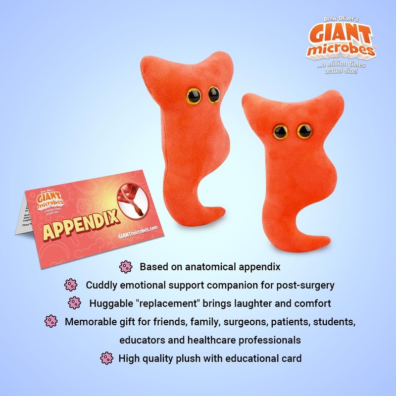 GIANTmicrobes Appendix Plush, Appendix Surgery Recovery, Appendicitis Gift, Appendectomy Recovery