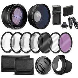 49mm Lens Kit for Canon EOS R100 R50 R10 with RF-S 18-45mm Kit Lens,for Canon EOS M50 M50 Mark II with EF-M 15-45mm Kit Lens Filter Set + 49mm Wide Angle and Telephoto Lens, LPE-17 Battery & Charger
