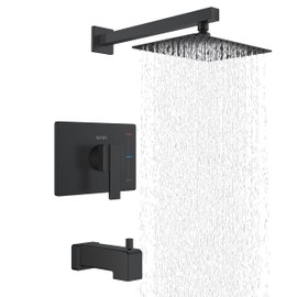 KENES Modern Matte Black Shower Faucet Set, Tub and Shower Trim Kit with Single-Spray Black Shower Head, Square Shower Faucet, KE-6024A-2 (Shower Valve Included)