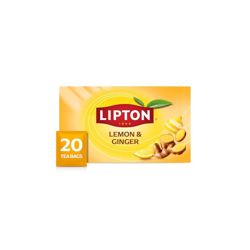 Lipton Lemon Ginger Tea Bags, caffeine free Tea, Refresh Fruit