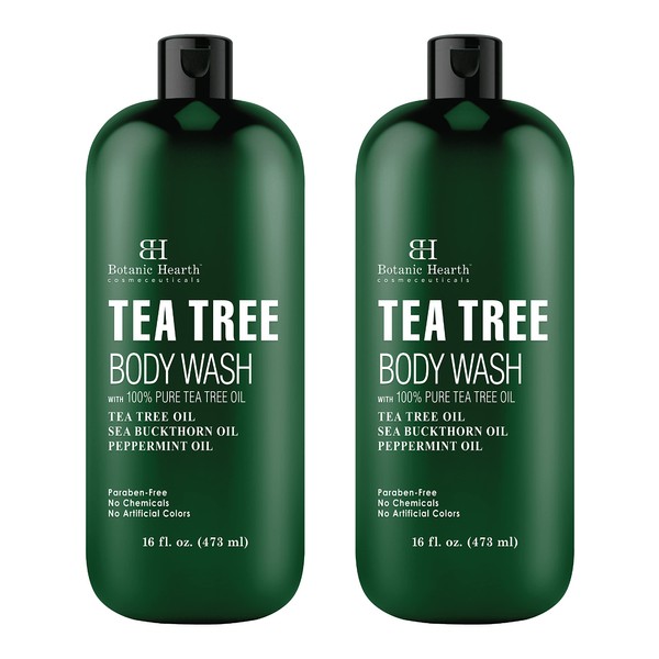 Botanic Hearth Tea Tree Body Wash, Helps Nail, Athletes Foot, Ringworms, Jock Itch, Acne, Eczema & Body Odor, Soothes Itching & Promotes Healthy Skin and Feet, Naturally Scented, 16 fl oz 2 Pack