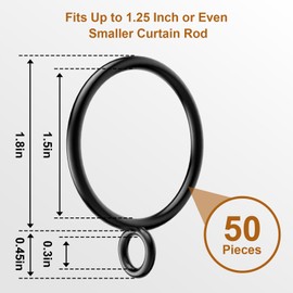 GASRONS 50 Pack Metal Curtain Rings with Eyelets, 1.5 inch Inner Diameter Drapery Rings Apply for Curtain Rods(Fits Up to 1 1/4-Inch Rod)