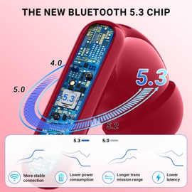 AOVOCE Bluetooth Kopfhörer Kopfhörer Kabellos Bluetooth in Ear 5.3 mit 4 ENC Noise Cancelling Mic LED Anzeige Bass 40 std Spielzeit IPX6 Wasserdicht Hi-Fi Stereo Ohrhörer Sport für iOS Android Rot