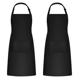 2pcs Cooking Aprons for Men Women, Chef Aprons with 2 Pockets for Kitchen, Adjustable Waterproof Aprons for Baking, Gardening, Art (Black)