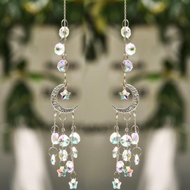 2 PCS Sun Catchers Hanging Moon and Star Rainbow Crystal Suncatchers Moon Crystal Dream Catcher Glass Window Hanging Ornament For Garden Ornaments Car Home Office Garden Valentine's Decoration