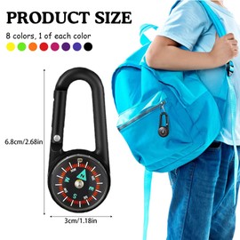 EnixwH Pack of 8 Compass Keyrings, Compass Carabiner, Compass with Carabiner Hook, Compass Outdoor, Mini Compass Keychain, for Holiday Camp, Outdoor, Camping, Hiking Accessories (Multi-Colour)