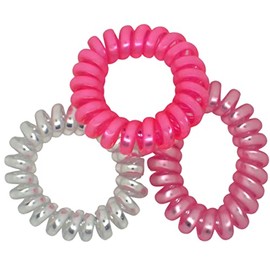 Topkids Accessories Metallic Spiral Hair Ties for Girls and Women, Hair Accessories for Girls, Hair Bobbles, Hair Elastics, Hair Bands for Women, Elastic Bands for Hair (3.5cm 3pcs, Pinks)