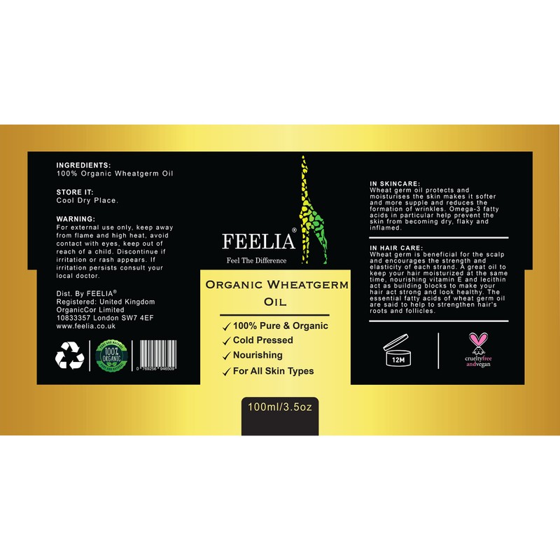 Feelia - Organic Wheat Germ Oil - Cold Pressed, Rich