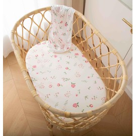 SDY Soft Bassinet Sheets,Pink Rose Bassinet Fitted Sheets for Boys Girls Set 2 Pack,Universal Fit for Rectangle, Round, Oval, Hourglass Mattress Set 32 * 16 * 4 inches (Floral,Pink Rose)