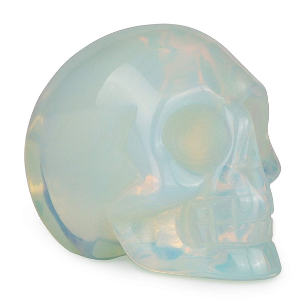 Artistone 2" Crystal Skull Statue Carved Opalite Human Skull Head Figurines Natural Gemstone Fine Art Sculpture Reiki Healing Stone for Halloween Decoration Home Office Haunted House