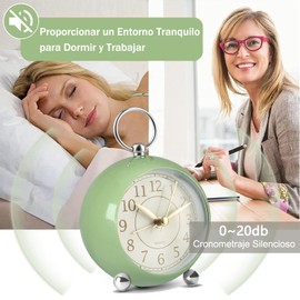 KIWOP Reloj Despertador Analogico Retro, Despertador Silencioso Non-Ticking Reloj de Mesa, Alarma Despertador Clasico, con Luz Nocturna, Reloj para Mesa, para el Hogar y la Oficina (Verde)