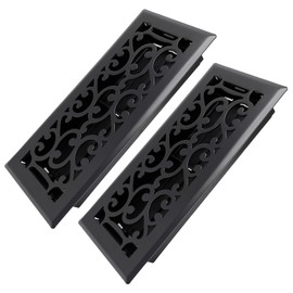 Howeall 4x10 Inches 2 Pack Heavy Duty Walkable Floor Register - Easy Adjust Air Supply Lever Decorative Floor Vent Covers - Savannah Design Vent Covers for Home - Matte Black