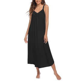 Ekouaer Womens Nightgown Sleeveless Long Night Gown Full Slip Sleep Dress Print Sleepwear Soft Lounge Dress Black
