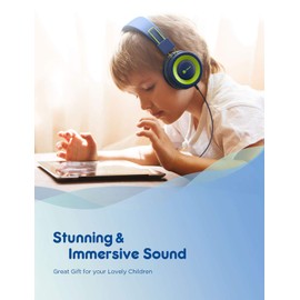 iClever HS14 Kids Headphones - Wired Headphones Kids, Adjustable Headband, Stereo Sound, Foldable, Untangled Wires, 3.5mm Aux Jack, Safe Volume Limited - Childrens Headphones on Ear, Blue (Blue)