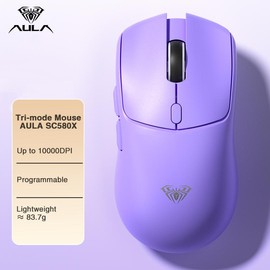 AULA SC580X Wireless Gaming Mouse, Tri-Mode 2.4G/BT5.0/USB-C, 10000 DPI Rechargeable Wireless Mouse with 6 Programmable Buttons, Ergonomic Computer Mouse for Laptop/PC/Mac/Tablet mouse gam bluetooth  mouse budget  mouse - Color: Black