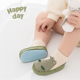 BEHELE Baby Slippers Socks Toddler Non-skid Sock Shoes Non Slip Floor Grippers for Boys Girls First Walking 2 Pairs (US, Age, 6 Months, 12 Months, Green)