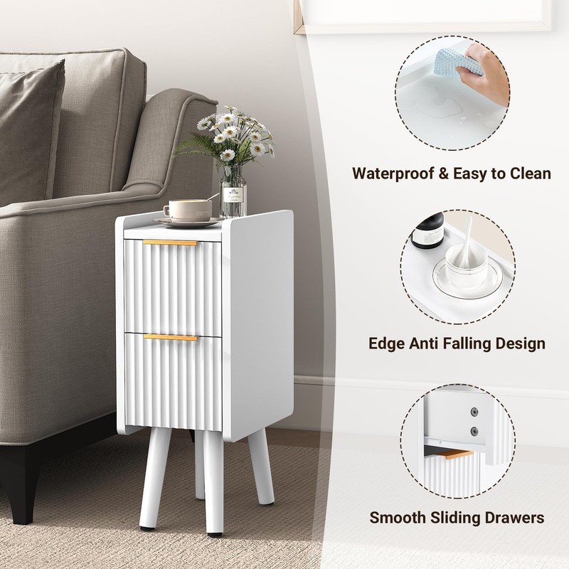 ELYKEN 7.9" Narrow Side Table, 20.6" Tall Fluted Nightstand with