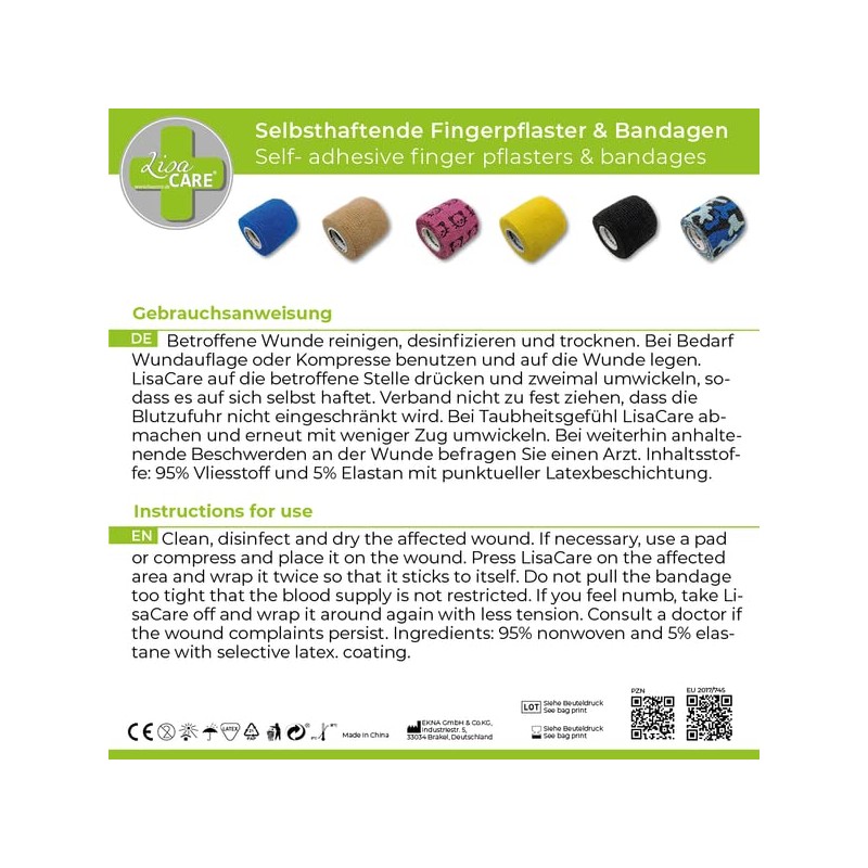 LisaCare Pflasterverband, Wundpflaster, Kinderpflaster, Tierpflaster, elastisch & ohne Kleber, 2,5cm